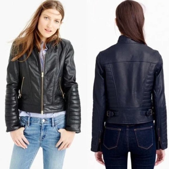 J. Crew Collection Standing Collar Leather Moto Jacket - NWOT - Peach Tan - Picture 11 of 11